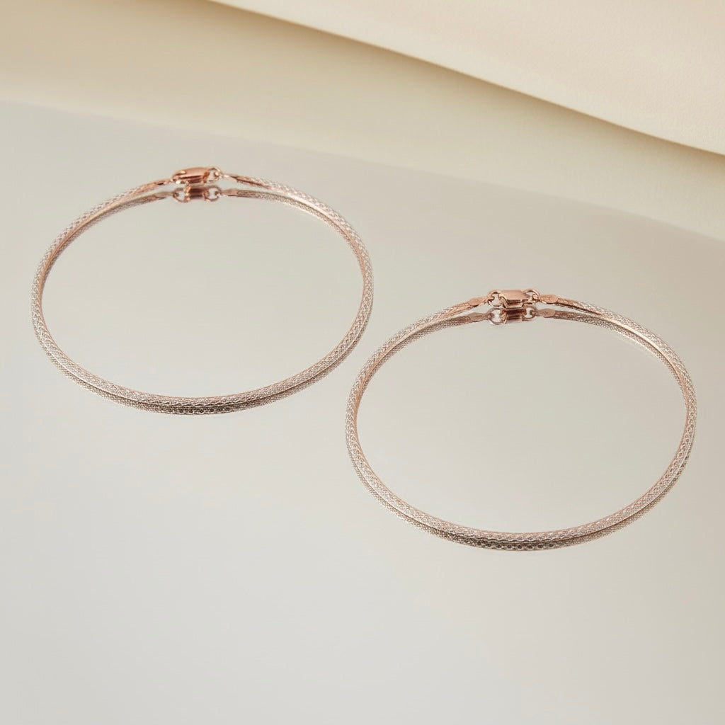 Elegant Silver & Light Brown Woven Design Silver Italian Anklet (1 Pair)