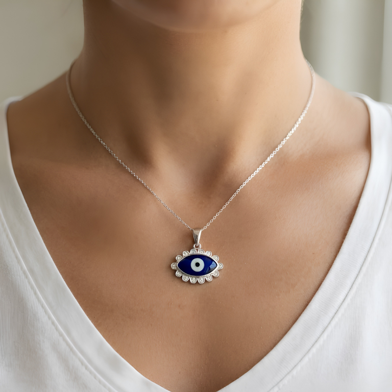 925 Sterling Silver Blue Evil Eye Floral Pendant | Hulasi