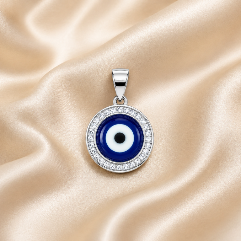 925 Sterling Silver Round Blue Evil Eye Pendant | Hulasi