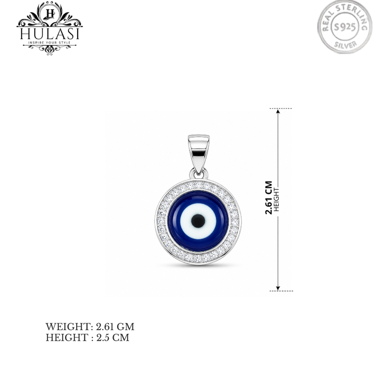 925 Sterling Silver Round Blue Evil Eye Pendant | Hulasi