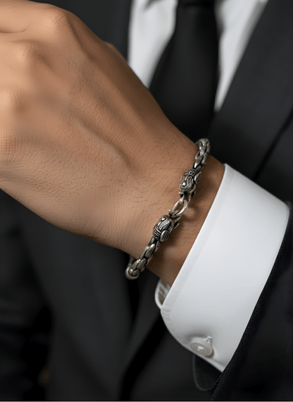 Silver Elephant Guardian Oxidised Bracelet ( 33 grams )