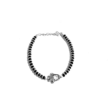Hand & Black Silver Beads Sterling Silver Bracelet