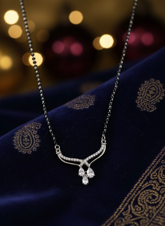 Elegant 3-Stone Silver Mangalsutra