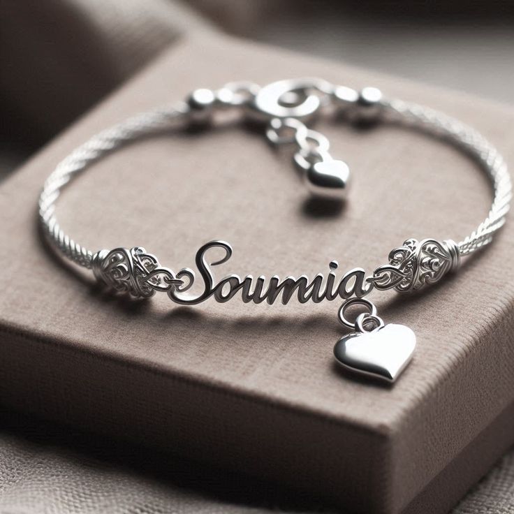 Personalised Name Bracelet with Heart Charm ƒ?? 925 Sterling Silver