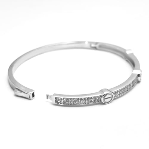 Studded Rhinestones Sterling Silver Bangle Bracelet