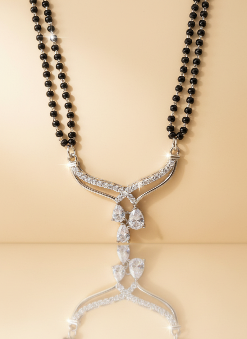Elegant 3-Stone Silver Mangalsutra