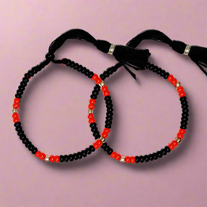 Black, Red & Silver Beads Nazariya Baby Boys & Girls Bracelet