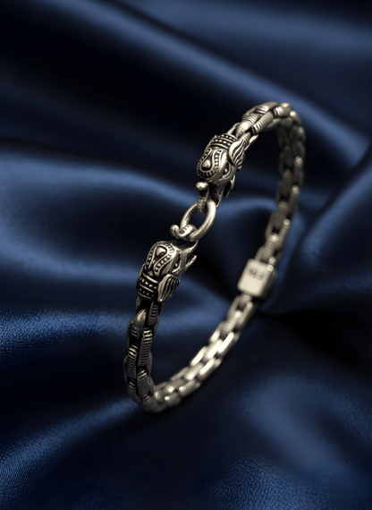 Silver Elephant Guardian Oxidised Bracelet ( 33 grams )