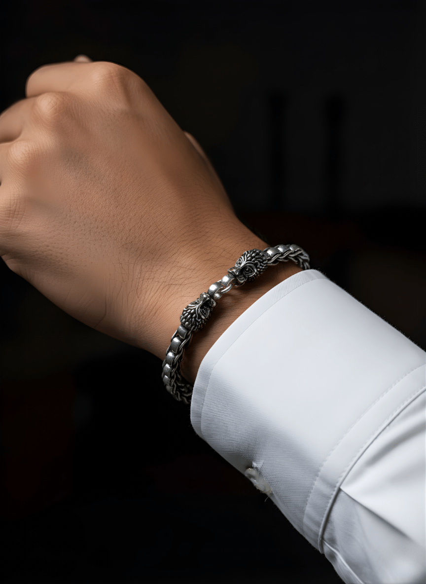 Guardian Beast Silver Oxidised Bracelet ( 39 grams )