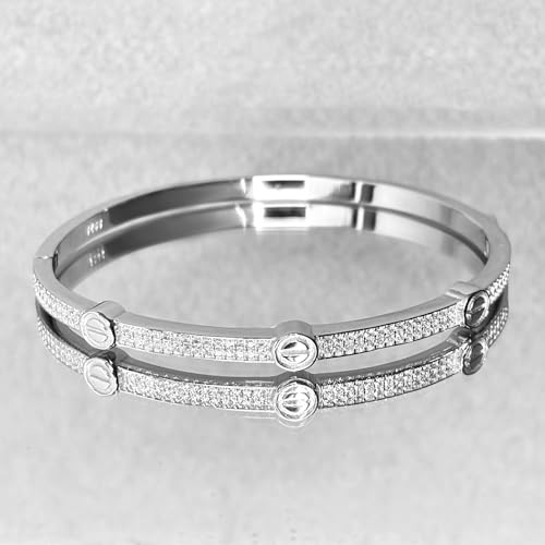 Studded Rhinestones Sterling Silver Bangle Bracelet