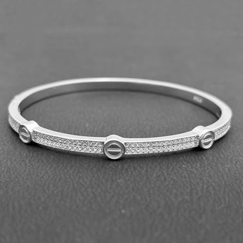 Studded Rhinestones Sterling Silver Bangle Bracelet