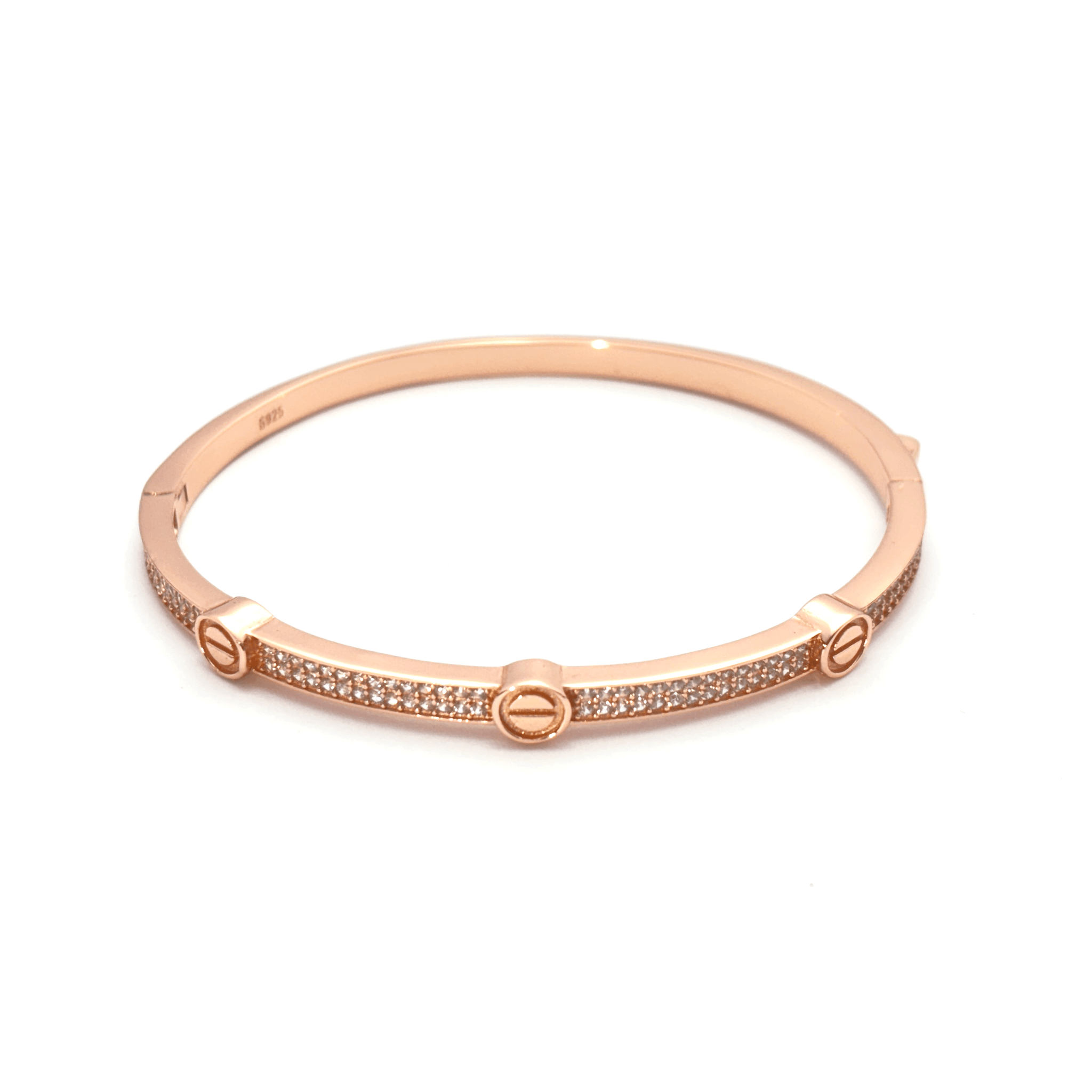 Studded Rhinestones Rose Gold Plated Sterling Silver Bangle Bracelet
