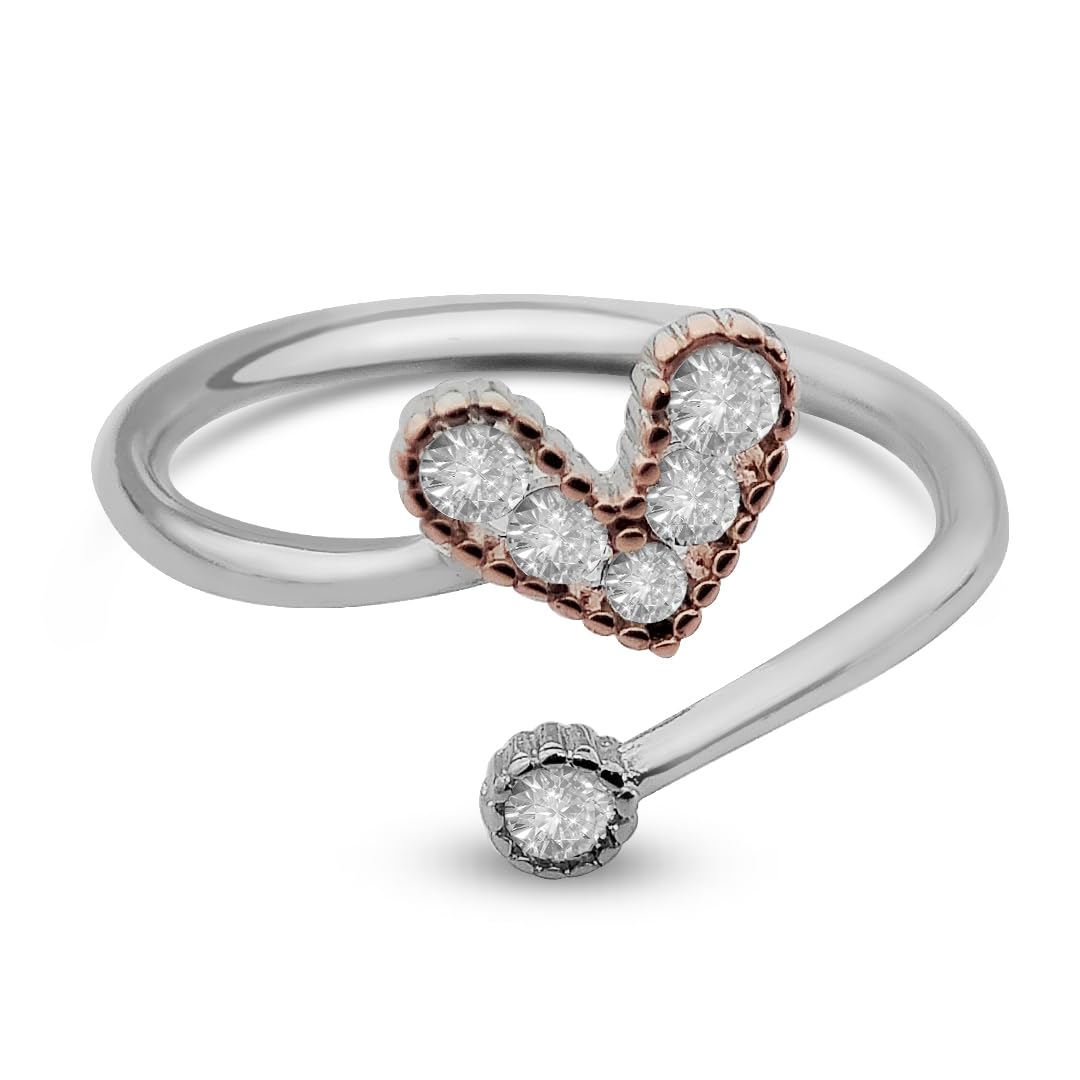 Single  rose gold Heart Design Sterling Silver Ring
