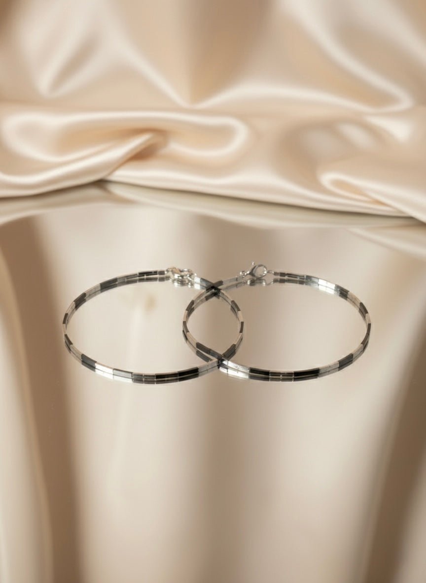 Contrasting Omega Sterling Anklets | Black & Silver Link Chain Ankle Bracelet