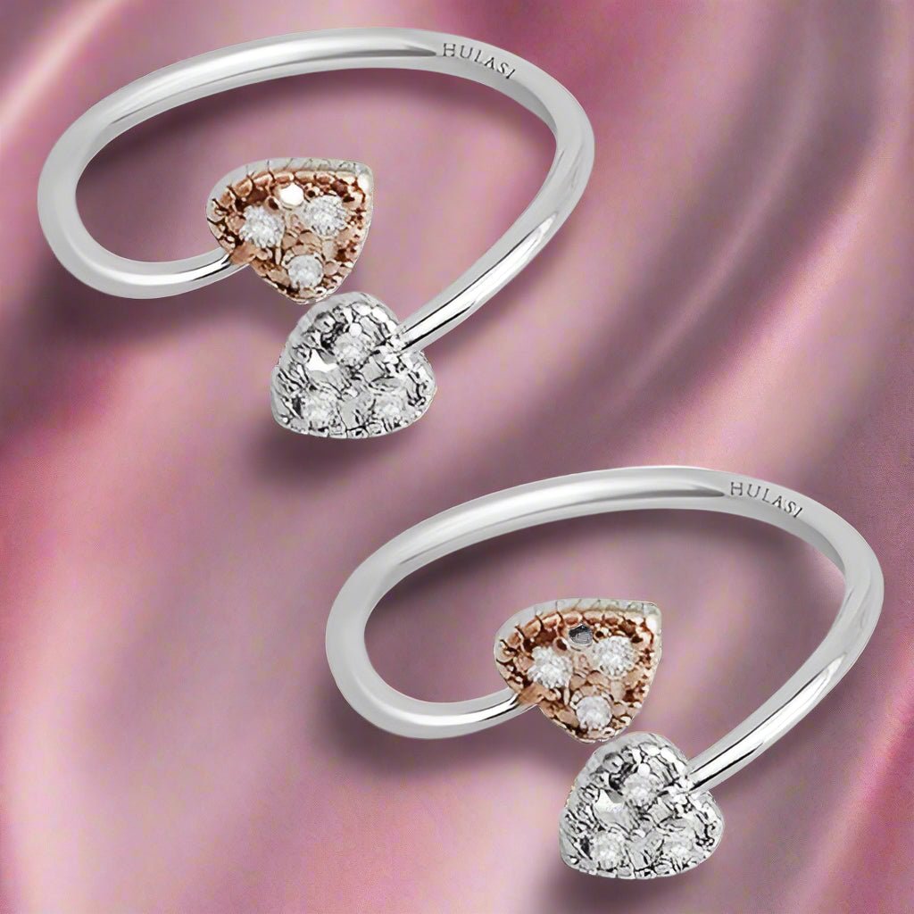 Double Heart Design Sterling Silver Toe Ring (1 Pair)