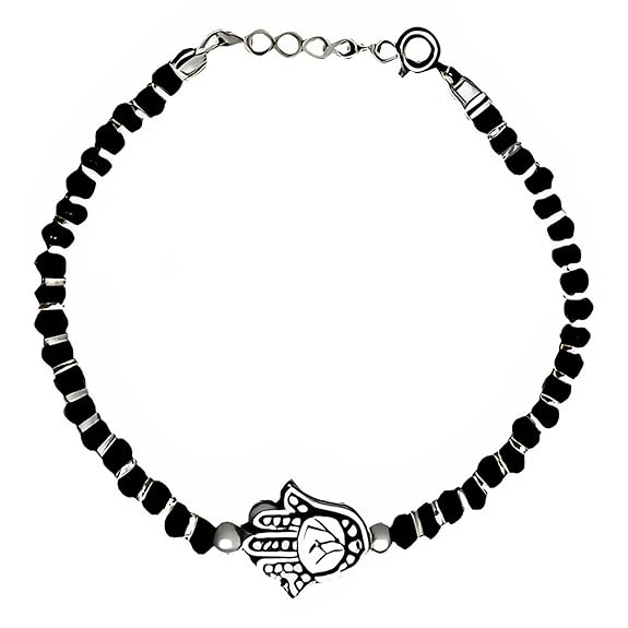 Hand & Black Silver Beads Sterling Silver Bracelet