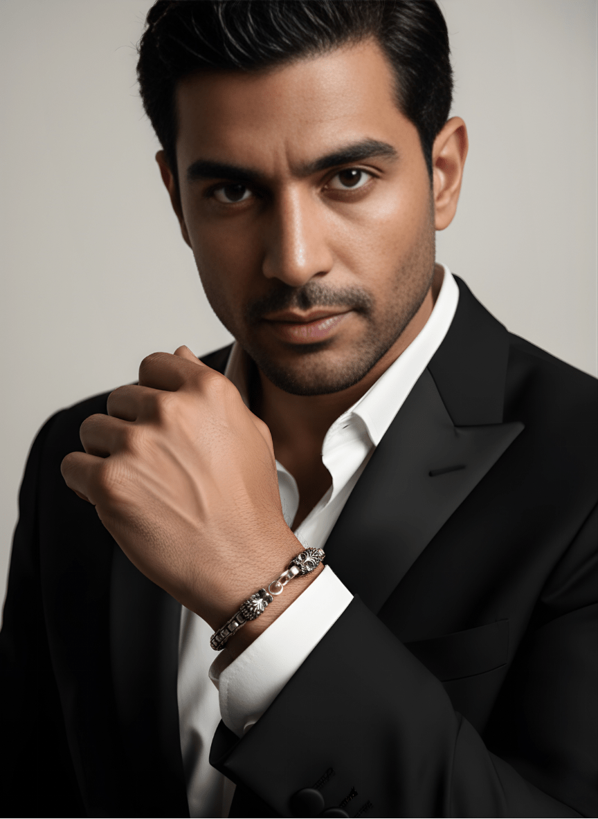 Guardian Beast Silver Oxidised Bracelet ( 39 grams )