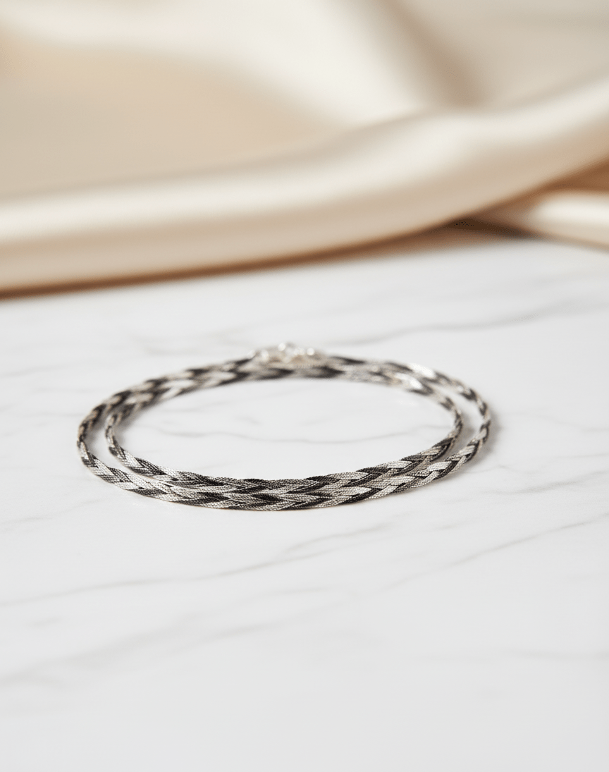 925 Sterling Silver Criss-Cross Anklet | Silver & Black Chain Anklet