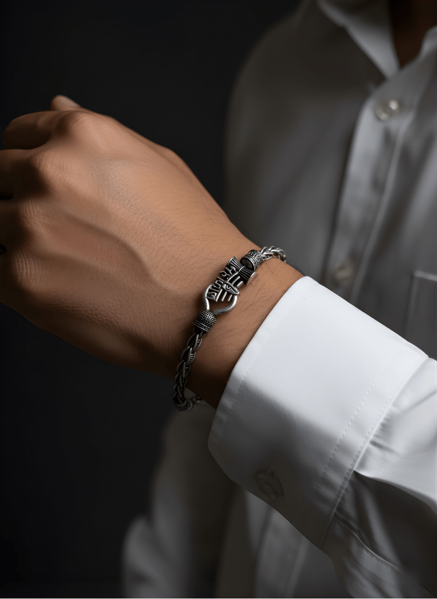 Silver Oxidised Mahakaal Bracelet ( 34 grams )