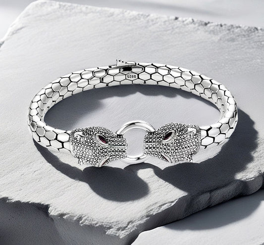 Panther Head Bracelet in 925 Sterling Silver