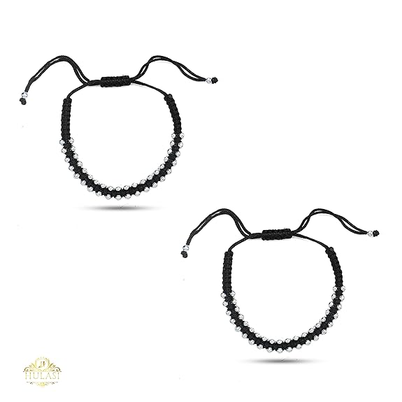 42 Ball Beads Sterling Bracelets with Black Thread (1 Pair)