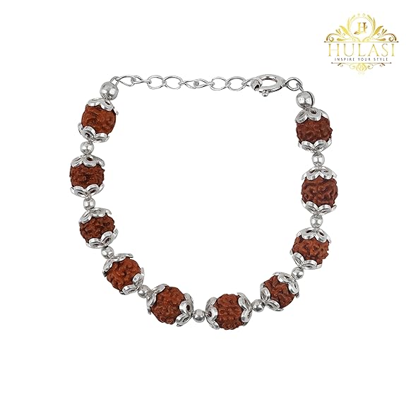 Rudraksh Beads Silver Chain Bracelet (1 Pair)