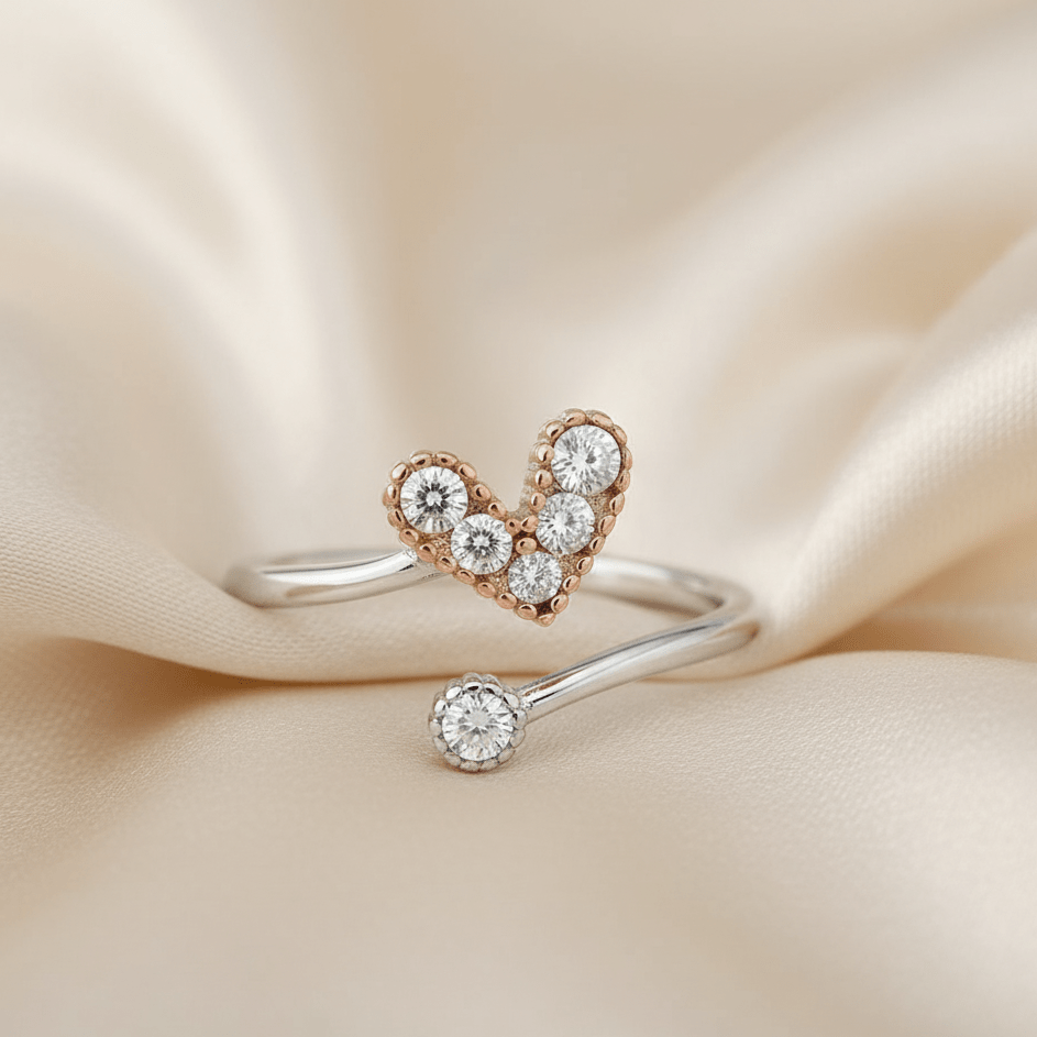 Single  rose gold Heart Design Sterling Silver Ring