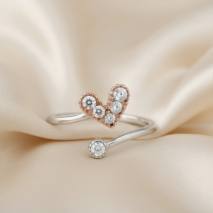 Single  rose gold Heart Design Sterling Silver Ring