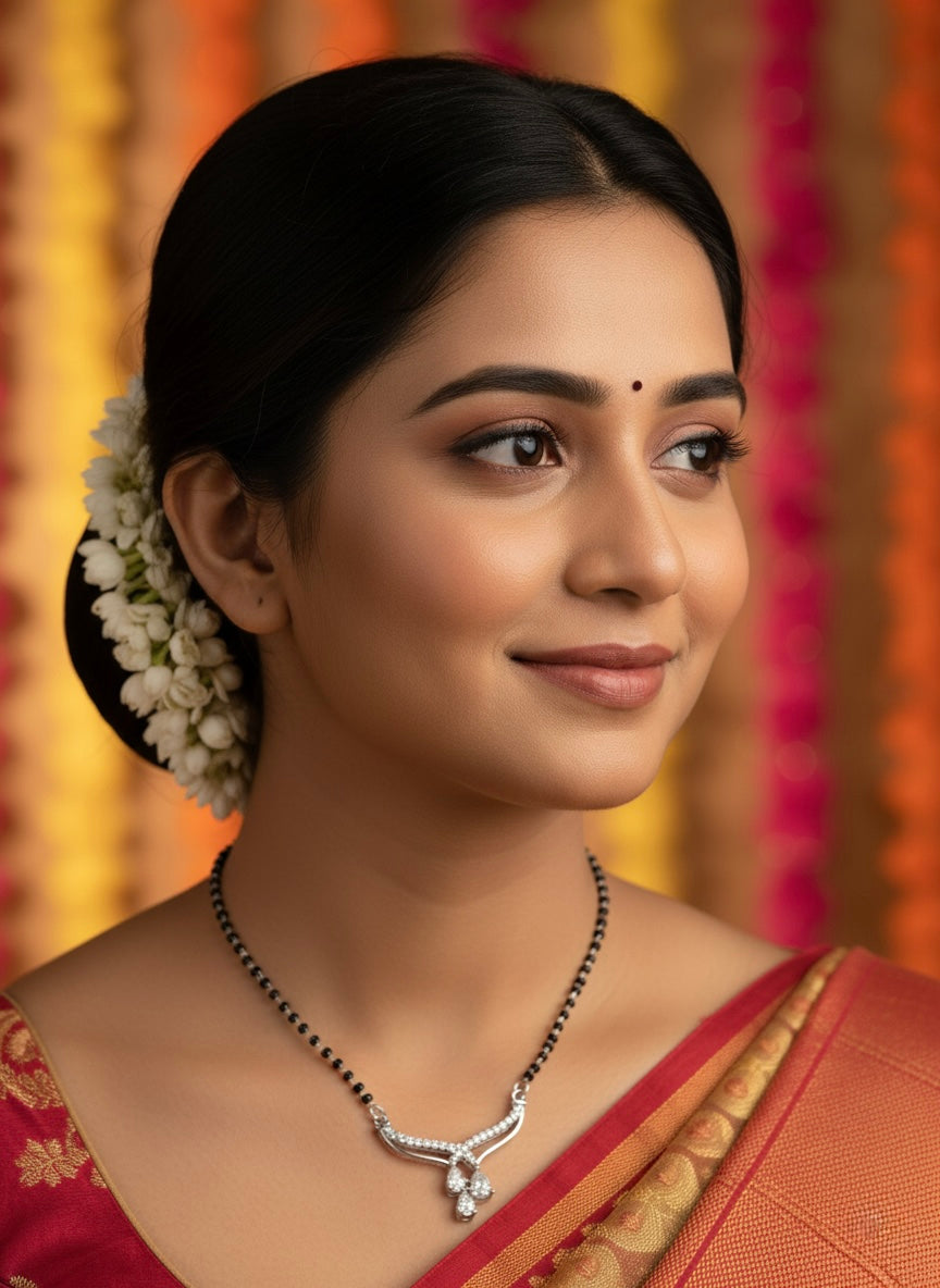 Elegant 3-Stone Silver Mangalsutra