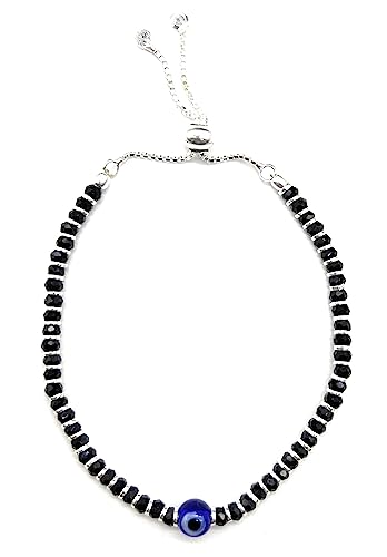 A beautiful 925 sterling silver black thread anklet featuring a combination of black and silver beads along with an elegant evil eye charm. This adjustable anklet is designed for both girls and women, offering style and comfort. Ideal for daily wear or special occasions, the anklet has a modern yet traditional appeal with its sleek design, protective evil eye charm, and sterling silver beads that add a touch of elegance.