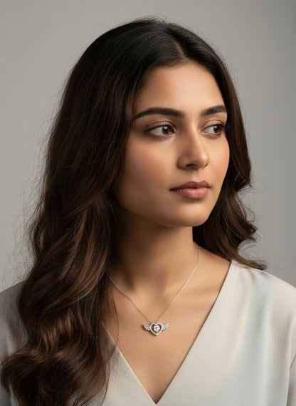 925 Sterling Silver Wings Heart Pendant