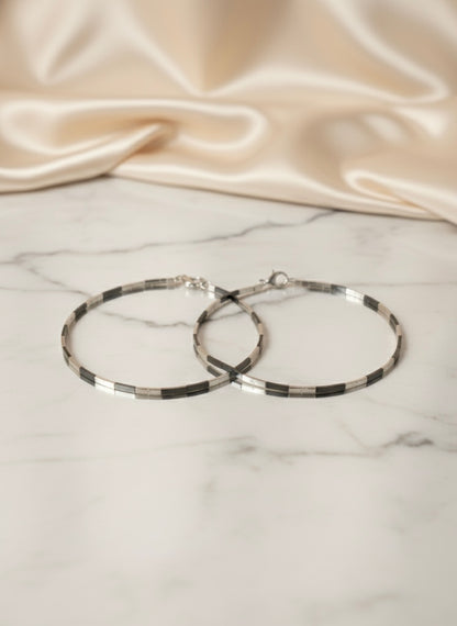 Contrasting Silver & Black 925 Sterling Anklets | Black & Silver Link Chain Ankle Bracelet