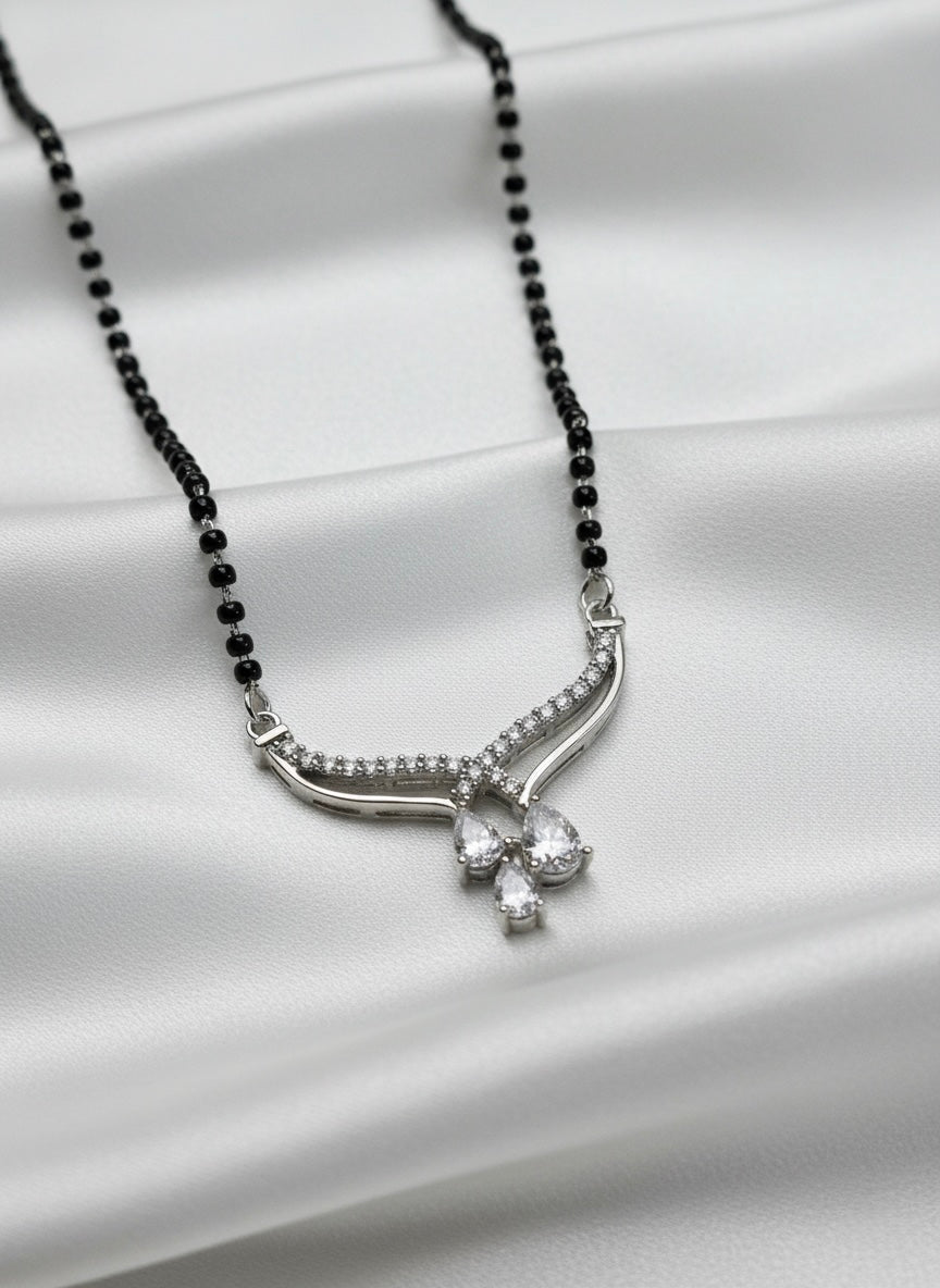 Elegant 3-Stone Silver Mangalsutra