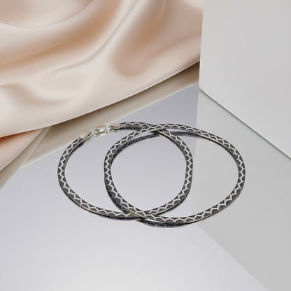 Elegant Black & Silver Woven Design Sterling Silver Italian Anklet (1 Pair)