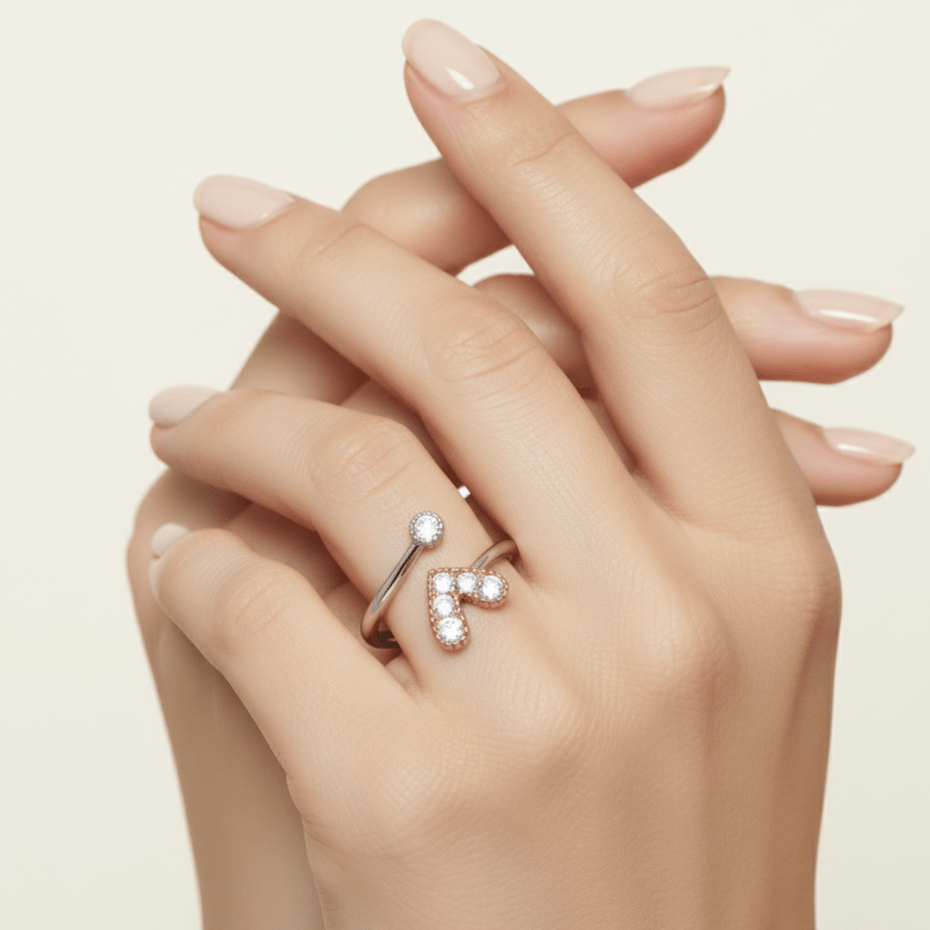 Single  rose gold Heart Design Sterling Silver Ring