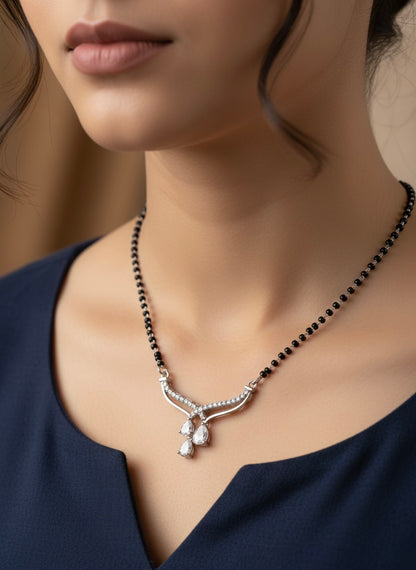 Elegant 3-Stone Silver Mangalsutra