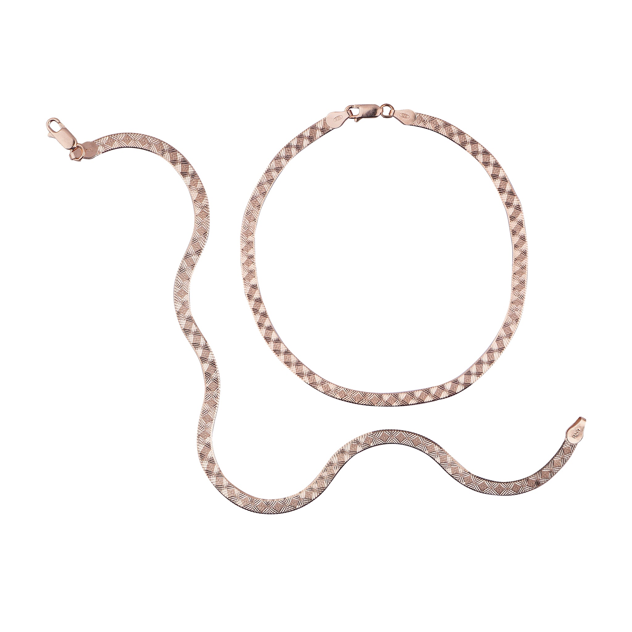 Elegant Gold & Light Brown Woven Design Silver Italian Anklet