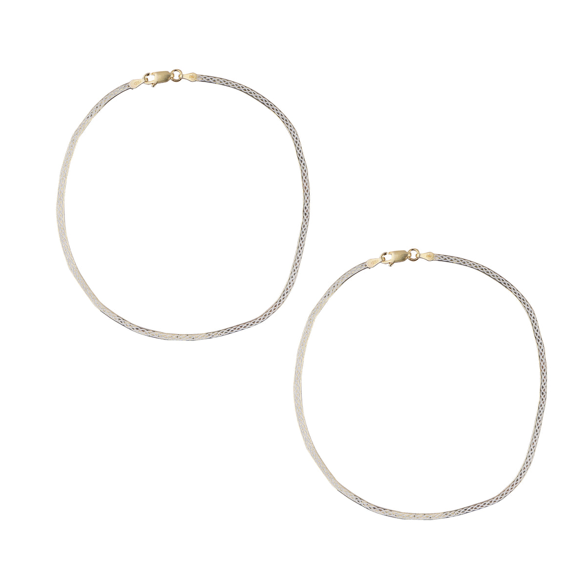 Elegant Silver & Gold Woven Design Silver Italian Anklet (1 Pair)