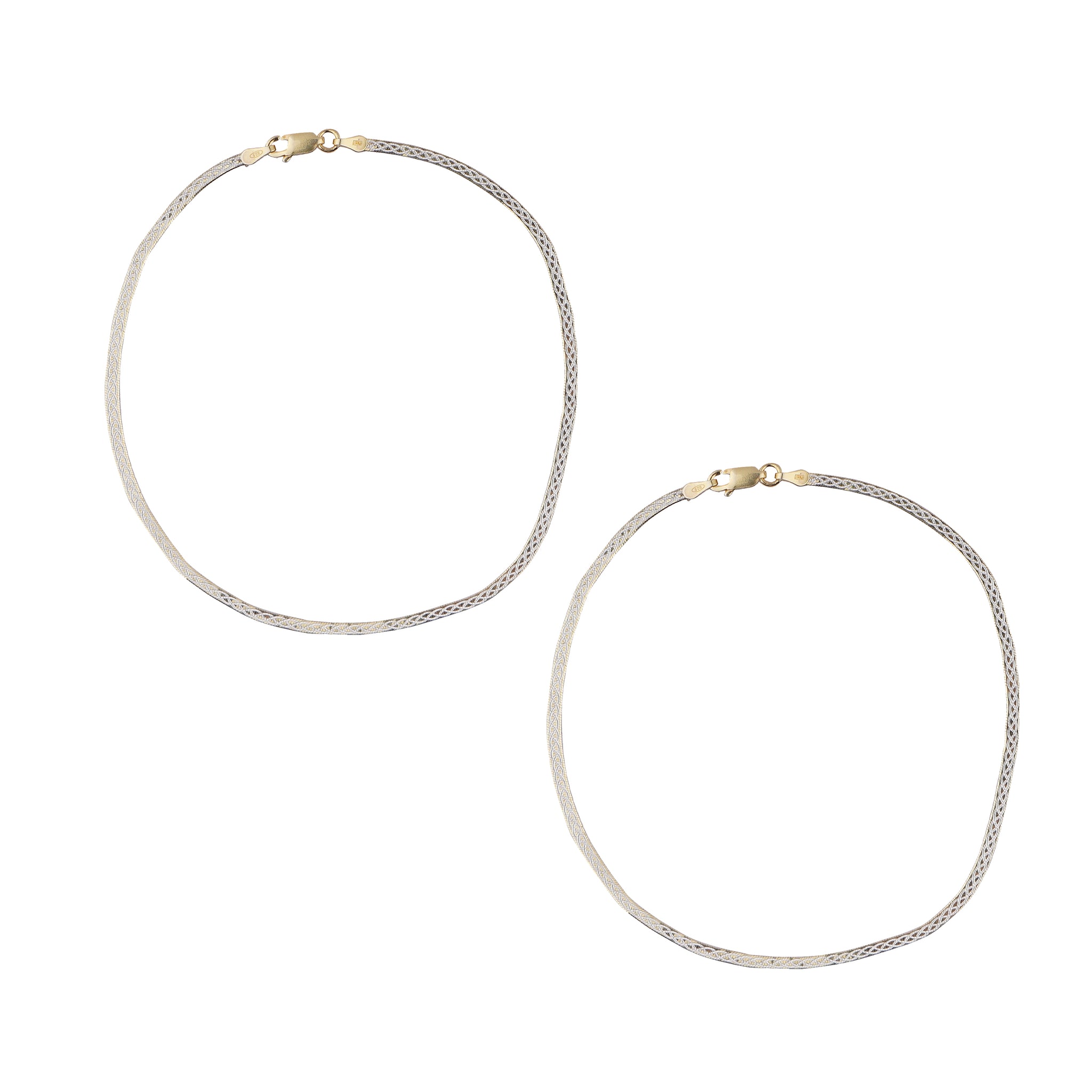 Elegant Silver & Gold Woven Design Silver Italian Anklet (1 Pair)