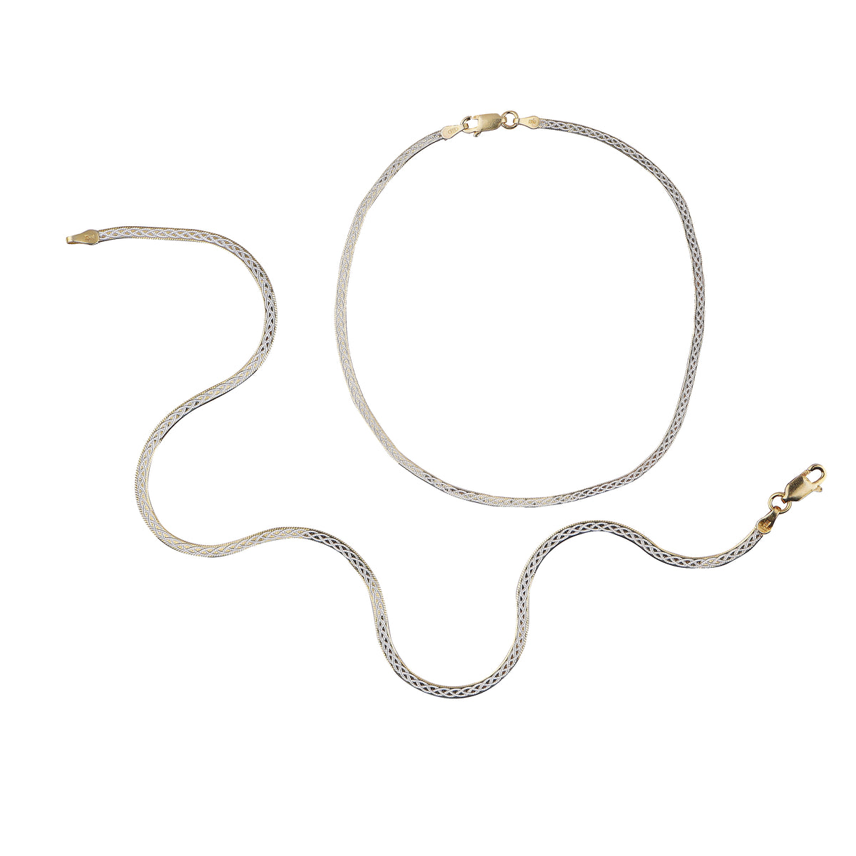 Elegant Silver & Gold Woven Design Silver Italian Anklet (1 Pair)