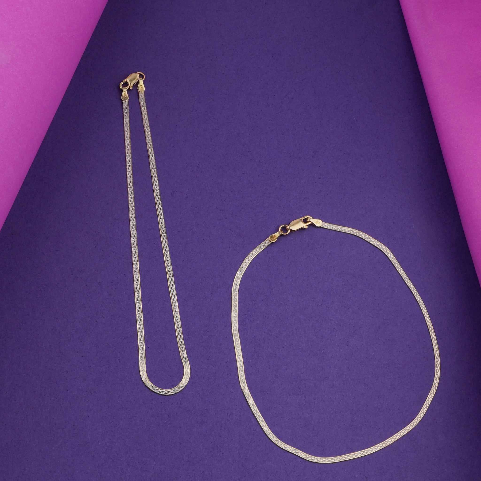 Elegant Gold & Light Brown Woven Design Silver Italian Anklet