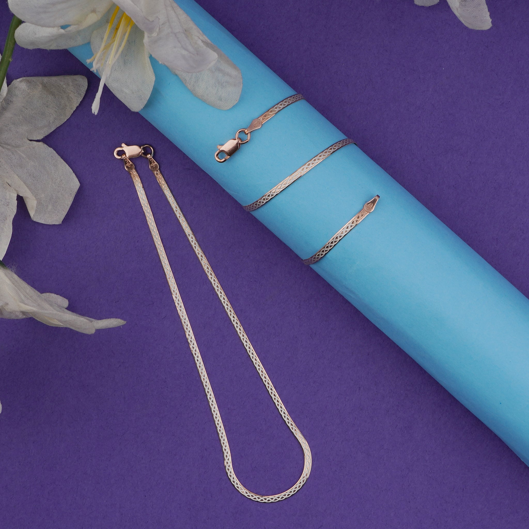 Celestique Woven Design Silver Italian Anklet (1 Pair)