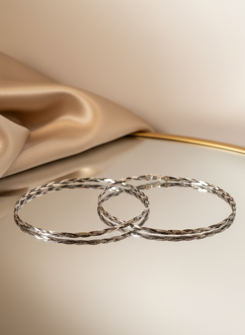 925 Sterling Silver Criss-Cross Anklet | Silver & Black Chain Anklet