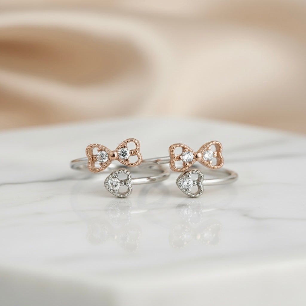 3 Hearts Design Silver Adjustable Toe Ring