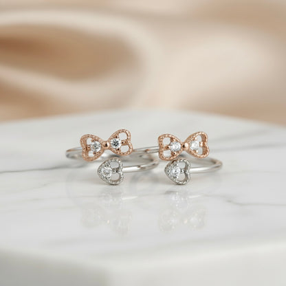 3 Hearts Design Silver Adjustable Toe Ring