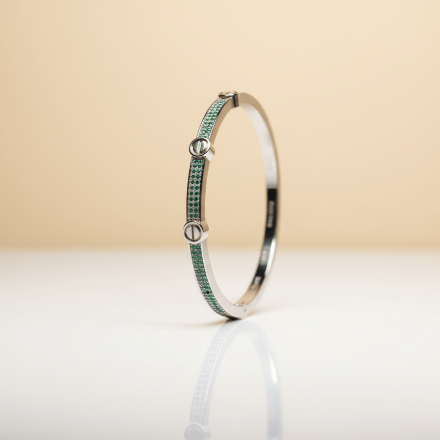 Studded Rhinestones Sterling Silver Bangle Bracelet