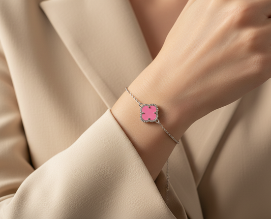 sleek pink flower bracelet | 925 sterling silver
