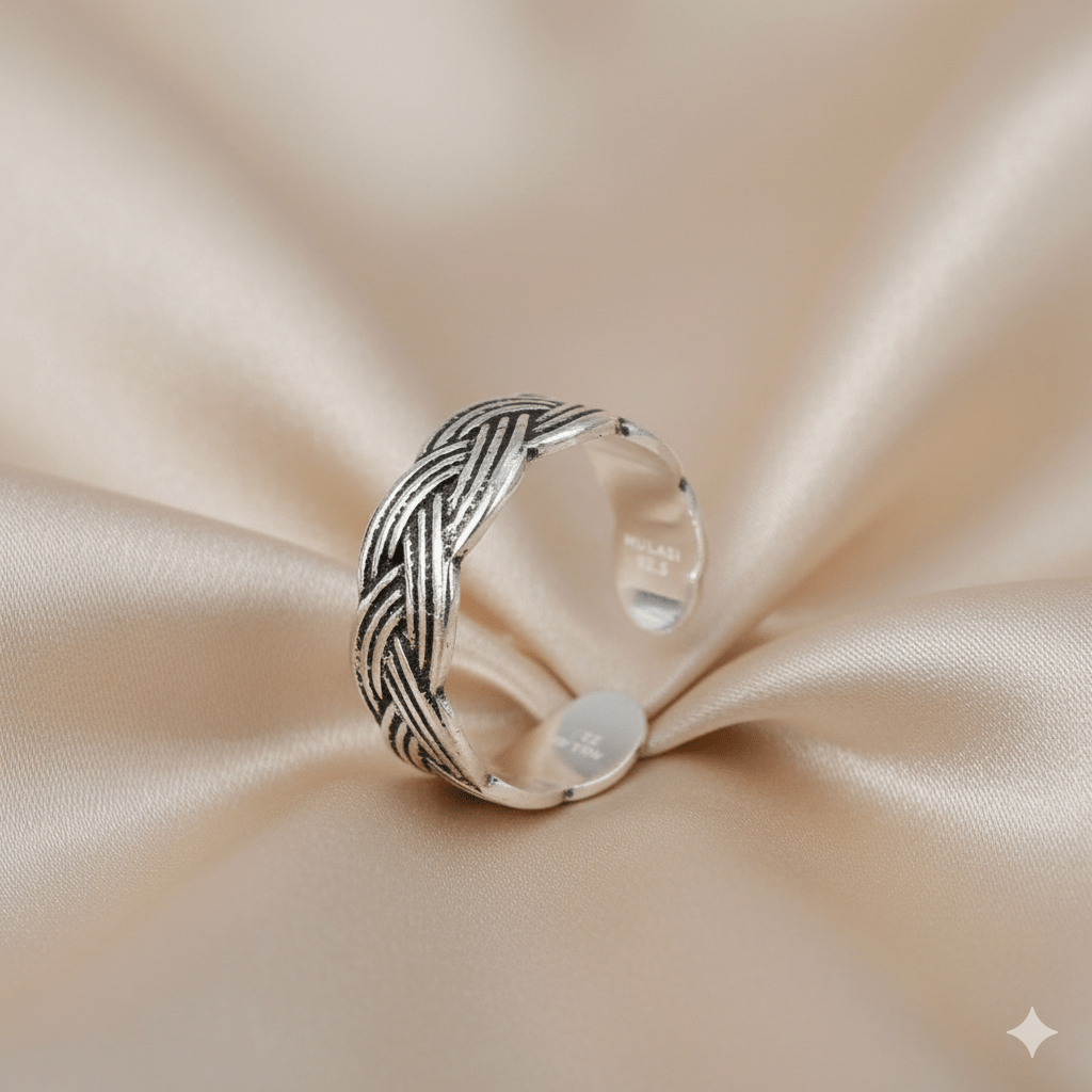 Woven Pattern Design Pure Silver Toe Ring | 925