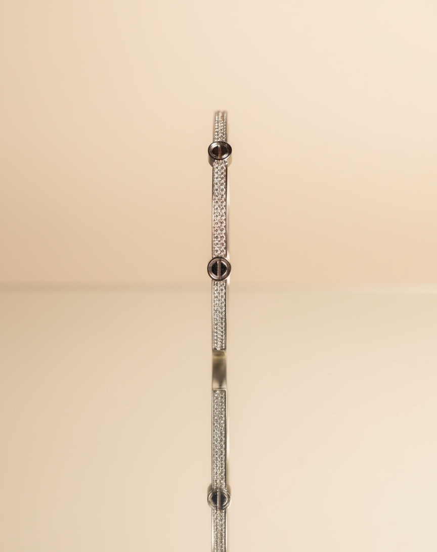 Studded Rhinestones Rose Gold Plated Sterling Silver Bangle Bracelet