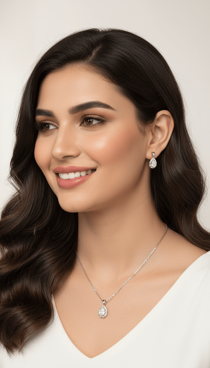 Tear Diamond Pendant Set | 925 Sterling Silver